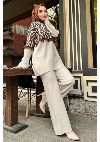 Fırfırlı Triko Tunik Pantolon Ikili Takım