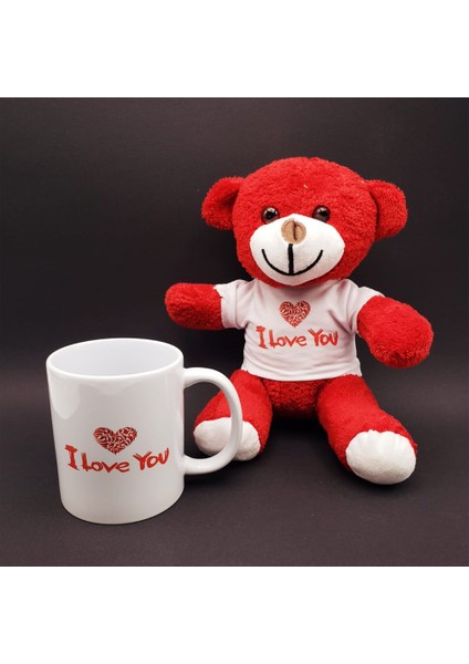 I Love You Baskılı Kupa ve Kırmızı Ayıcık Seti fiyatları