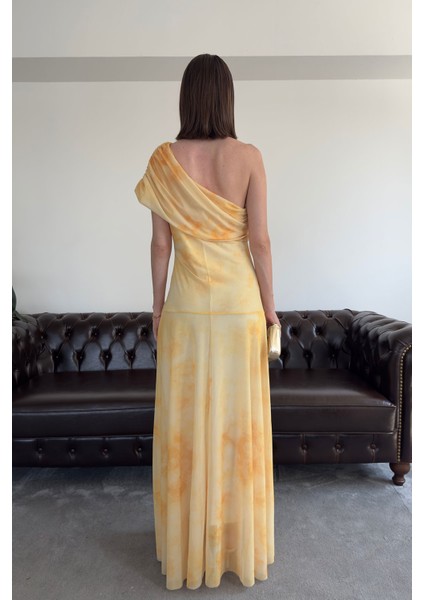 Özel Seri Askılı Şifon Elbise- Sarı