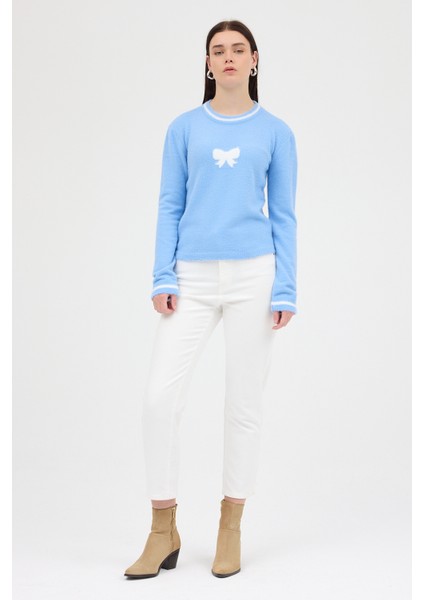 Bebe Mavi Bisiklet Yaka Kurdele Detaylı Kadın Kazak 2359 fırsatları