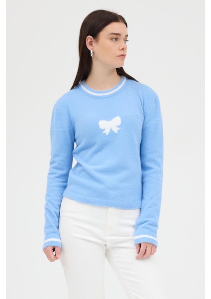 Bebe Mavi Bisiklet Yaka Kurdele Detaylı Kadın Kazak 2359