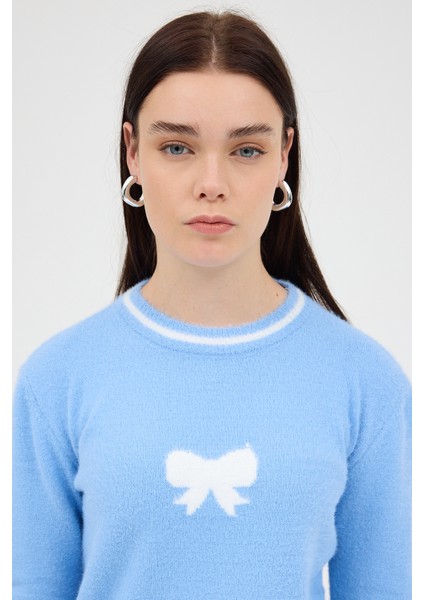 Bebe Mavi Bisiklet Yaka Kurdele Detaylı Kadın Kazak 2359