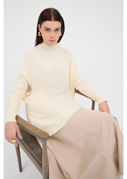 Ekru Balıkçı Yaka Triko Tunik 5315