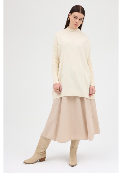 Ekru Balıkçı Yaka Triko Tunik 5315