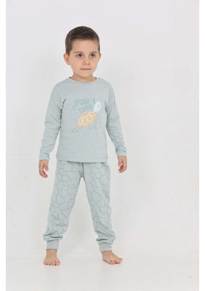 Erkek Çocuk Kaplumbağa Baskılı Pijama Takım