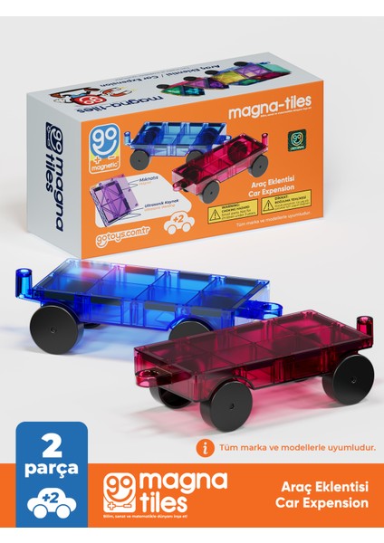 Go Magna-Tiles 2 Adet Araba Eklentisi Manyetik Oyuncak - Manyetik Yapı Blokları