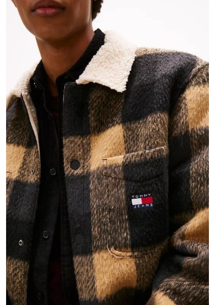 Erkek Regular Kalıp Pelüş Yakalı Kareli Gömlek Ceket - Siyah/kahverengi fırsatları