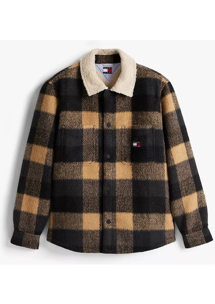 Erkek Regular Kalıp Pelüş Yakalı Kareli Gömlek Ceket - Siyah/kahverengi indirimleri