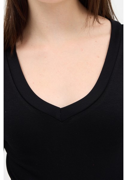 Siyah V Yaka Uzun Kol Body 1452