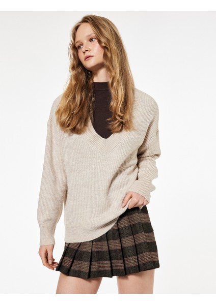 Uzun Kollu V Yaka Basic Triko Kazak