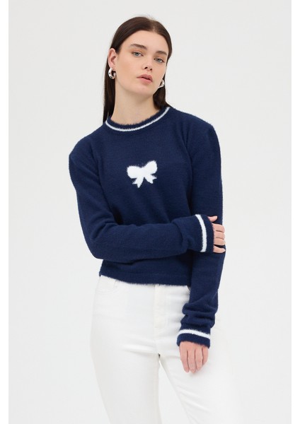 Laci Bisiklet Yaka Kurdele Detaylı Kadın Kazak 2359