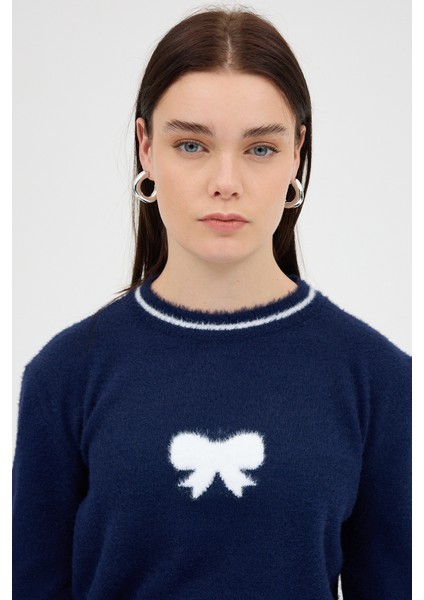 Laci Bisiklet Yaka Kurdele Detaylı Kadın Kazak 2359