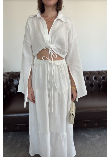 Truvakal Kol Premium Etekli Keten Takım- Ekru