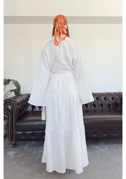 Truvakal Kol Premium Etekli Keten Takım- Ekru