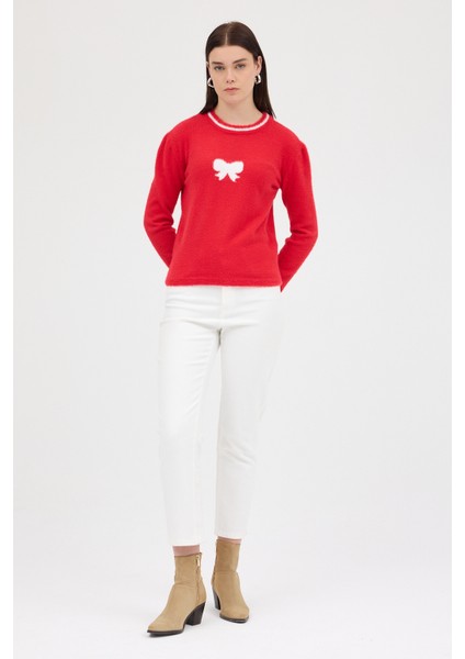 Kırmızı Bisiklet Yaka Kurdele Detaylı Kadın Kazak 2359 fırsatları