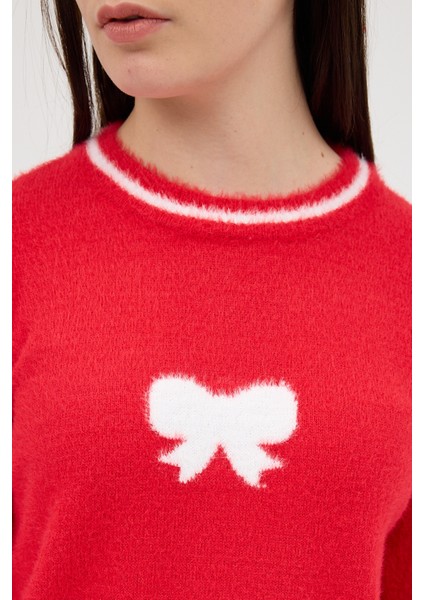 Kırmızı Bisiklet Yaka Kurdele Detaylı Kadın Kazak 2359 indirimleri