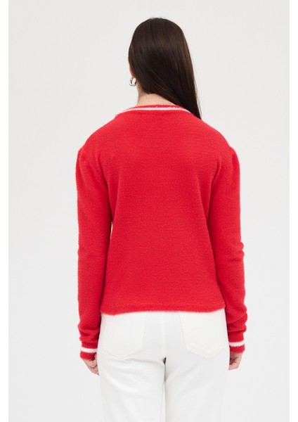 Kırmızı Bisiklet Yaka Kurdele Detaylı Kadın Kazak 2359