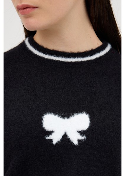 Siyah Bisiklet Yaka Kurdele Detaylı Kadın Kazak 2359 indirimleri