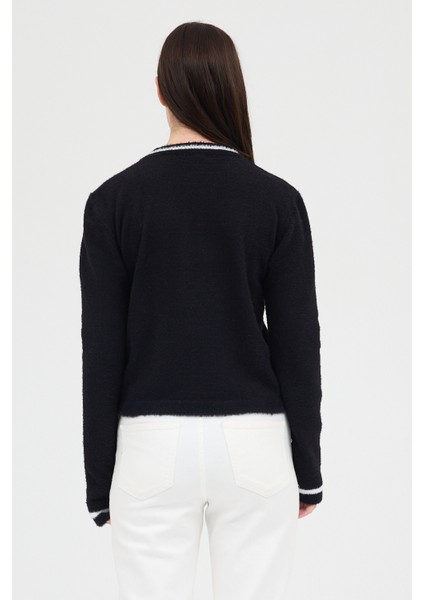 Siyah Bisiklet Yaka Kurdele Detaylı Kadın Kazak 2359