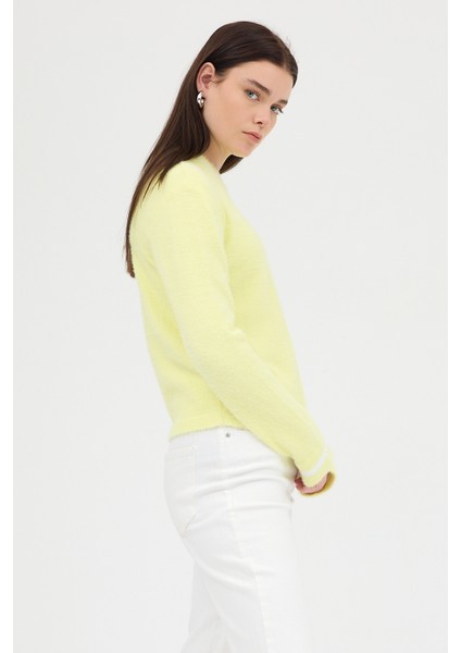 Sarı Bisiklet Yaka Kurdele Detaylı Kadın Kazak 2359 modelleri