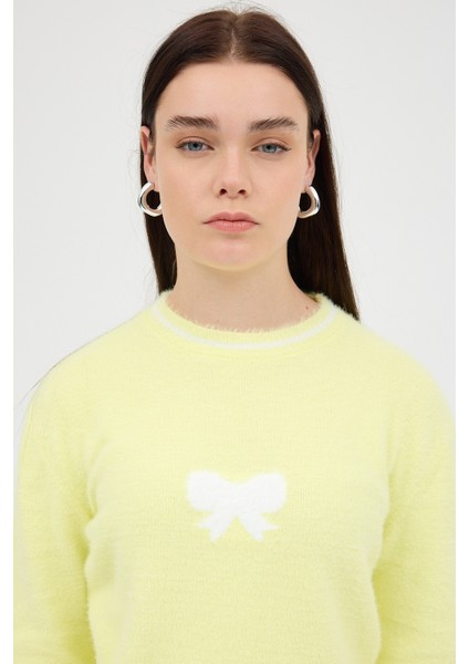 Sarı Bisiklet Yaka Kurdele Detaylı Kadın Kazak 2359