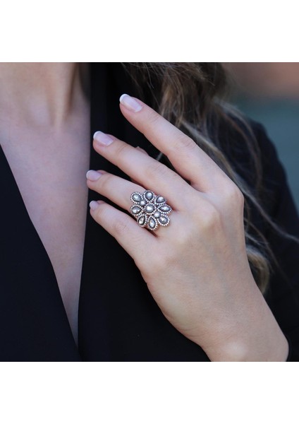 Elmas Montür Modeli Rose Gold Gümüş Yüzük