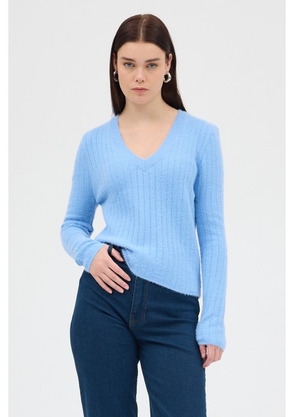 Bebe Mavi V Yaka Triko Kadın Kazak 2217 fiyatları
