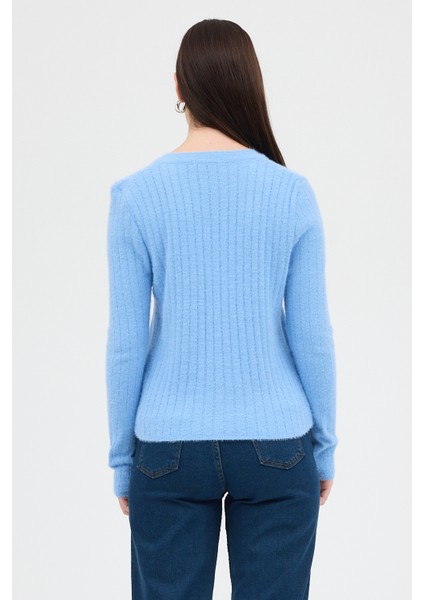 Bebe Mavi V Yaka Triko Kadın Kazak 2217
