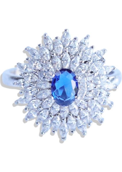 Ortası Safir Taşlı Elips Mekik Gümüş Yüzük indirimleri