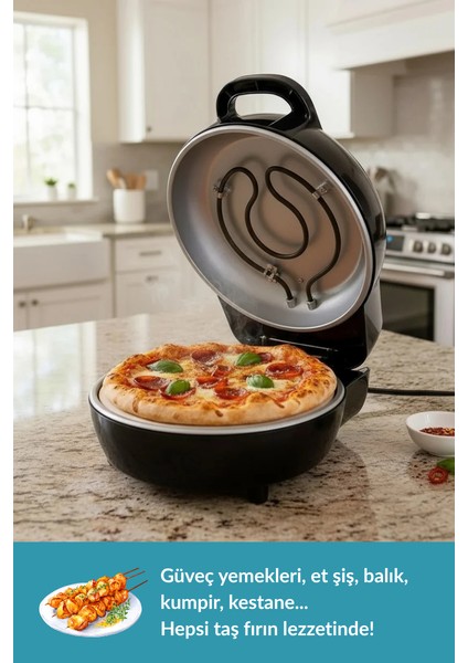 | Çok Amaçlı Taş Fırın | Pizza, Lahmacun, Ekmek ve Tandır Yapma Makinesi - Dm SO07 - Siyah, Kırmızı, Beyaz