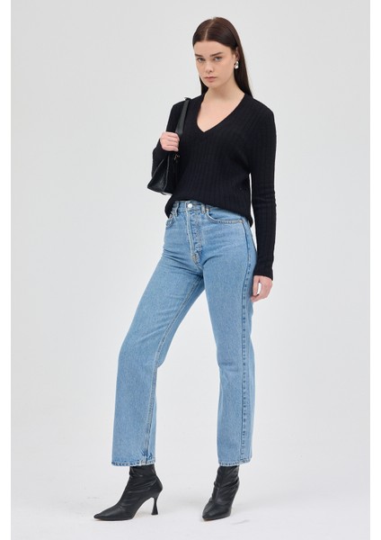 Siyah V Yaka Triko Kadın Kazak 2217 fırsatları