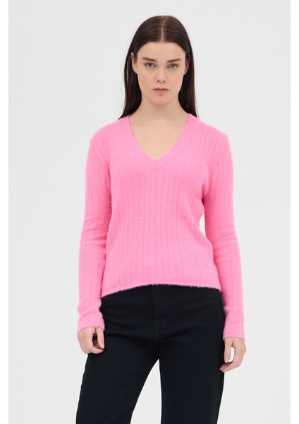 Pembe V Yaka Triko Kadın Kazak 2217 fiyatları