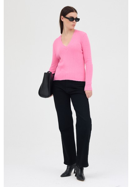 Pembe V Yaka Triko Kadın Kazak 2217 fırsatları