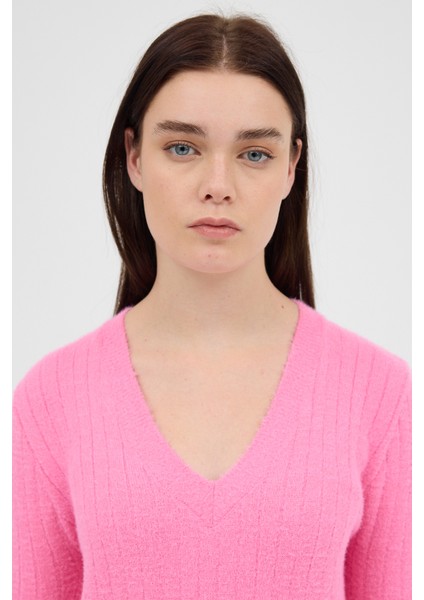 Pembe V Yaka Triko Kadın Kazak 2217 indirimleri