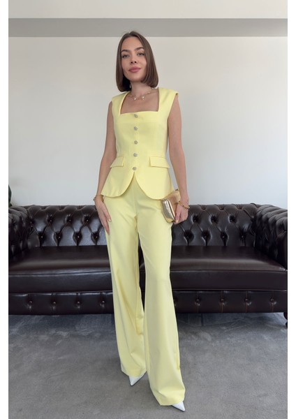 Inci Taş Düğmeli Itahal Premium Takım- Sarı