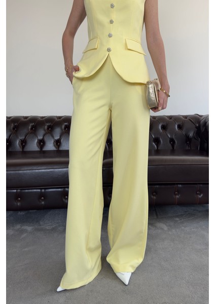 Inci Taş Düğmeli Itahal Premium Takım- Sarı