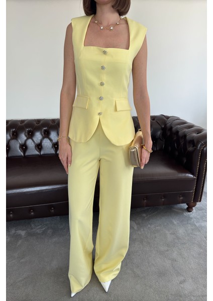 Inci Taş Düğmeli Itahal Premium Takım- Sarı