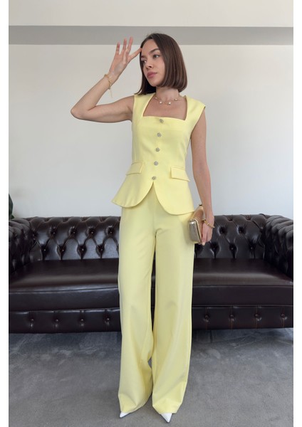 Inci Taş Düğmeli Itahal Premium Takım- Sarı