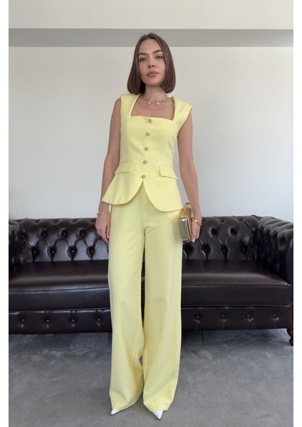Inci Taş Düğmeli Itahal Premium Takım- Sarı