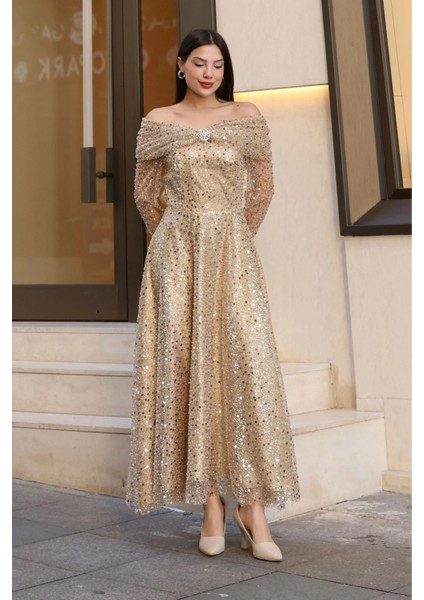 Aşkın Büyüsü Abiye Elbise 6054-GOLD