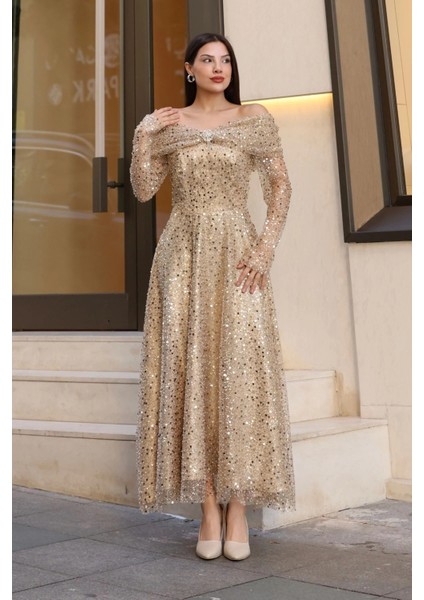 Aşkın Büyüsü Abiye Elbise 6054-GOLD fiyatları