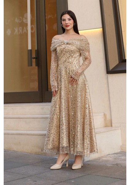 Aşkın Büyüsü Abiye Elbise 6054-GOLD modelleri