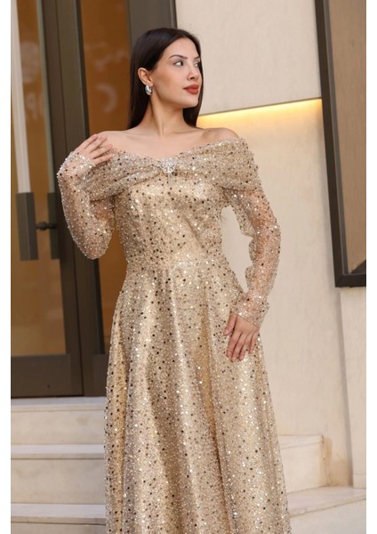 Aşkın Büyüsü Abiye Elbise 6054-GOLD fırsatları