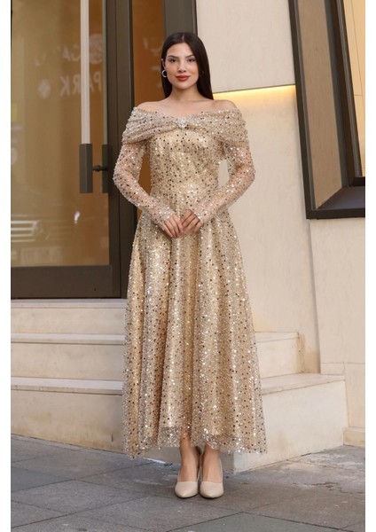 Aşkın Büyüsü Abiye Elbise 6054-GOLD indirimleri