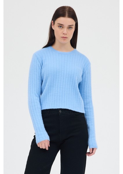 Bebe Mavi Bisiklet Yaka Uzun Kol Kadın Kazak 2412