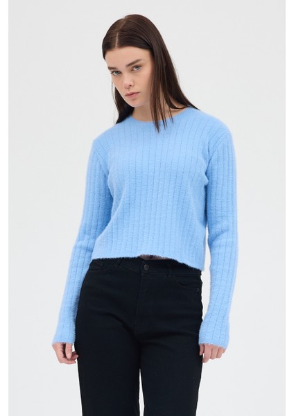 Bebe Mavi Bisiklet Yaka Uzun Kol Kadın Kazak 2412