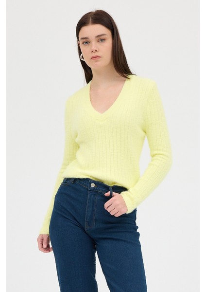 Sarı V Yaka Triko Kadın Kazak 2217 fiyatları