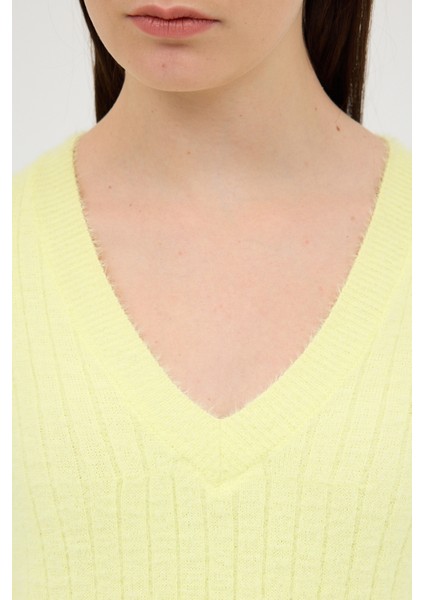 Sarı V Yaka Triko Kadın Kazak 2217 indirimleri