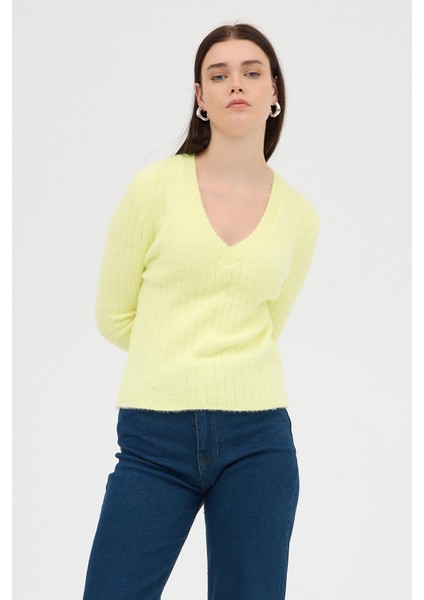 Sarı V Yaka Triko Kadın Kazak 2217