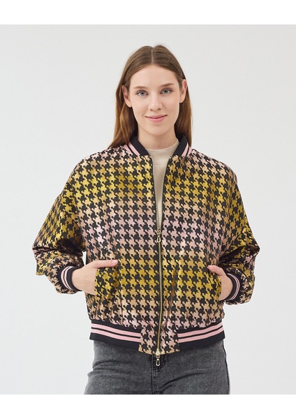 Kadın Full Fermuar Kapamalı Oversize Ribana Yaka Detaylı Ceket